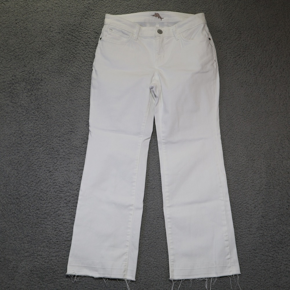 Tommy Bahama Womens High Rise Demi Boot White Denim Jeans TW119214 27x26 Raw Hem